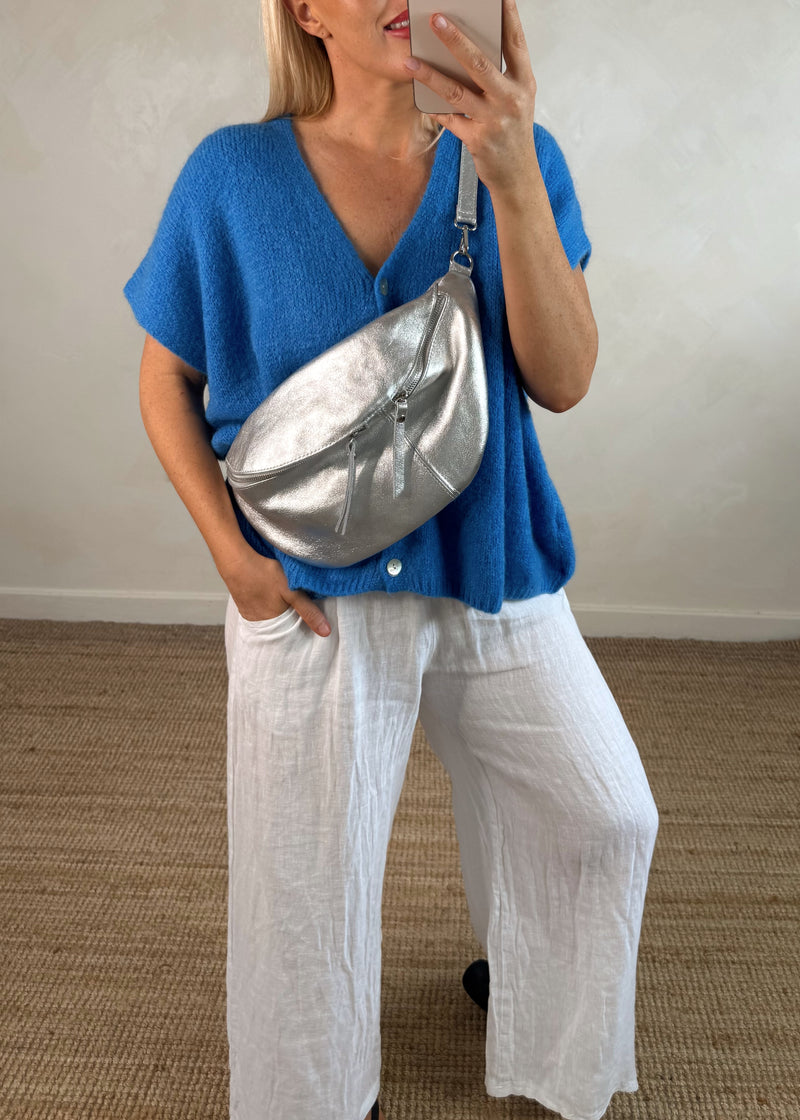 Lottie button knit - cerulean