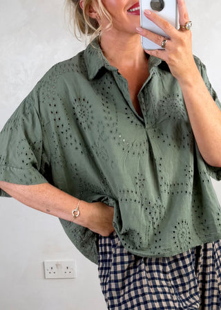 Broderie anglaise shirt - Khaki