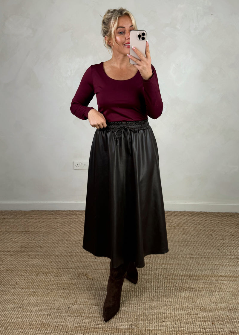 Mayci faux leather skirt - chocolate