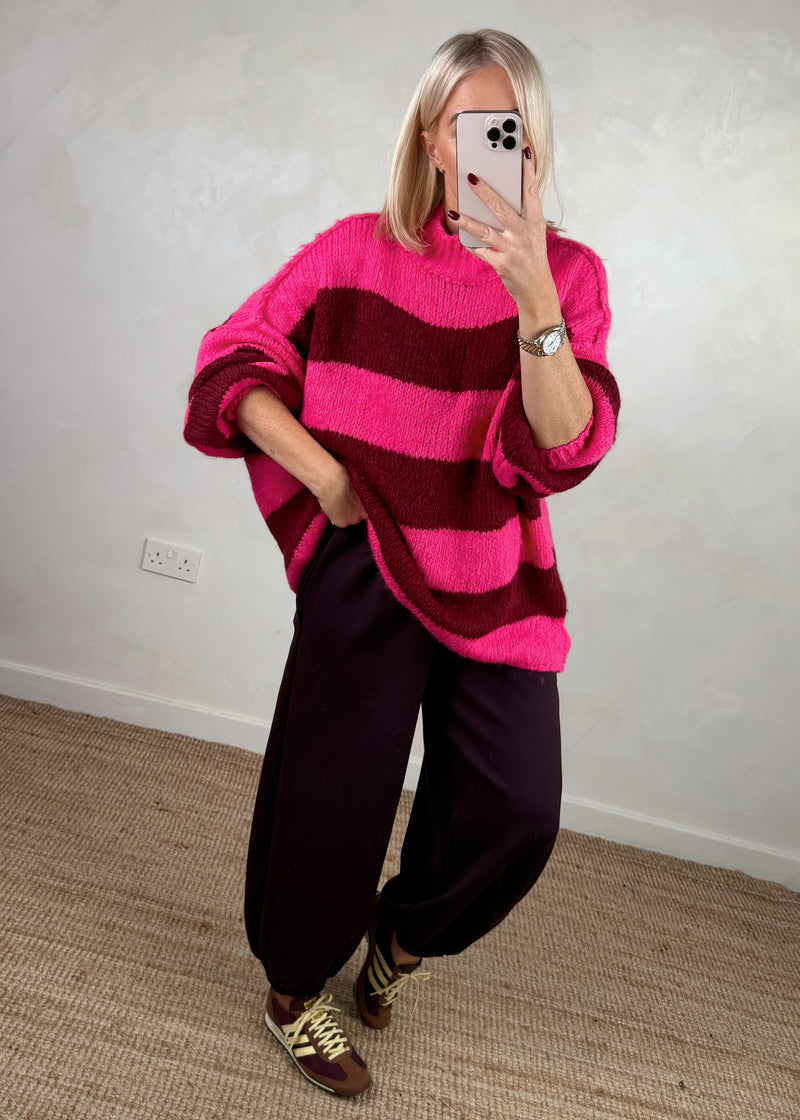 Striped Kurt grunge knit - Merlot/pink