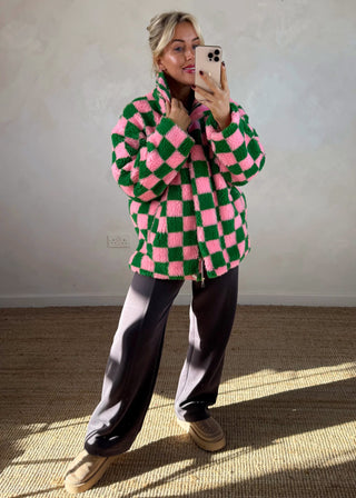 Checkerboard fleece - Pink/green