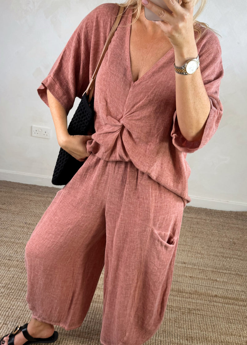 Rina linen blend top - terracotta