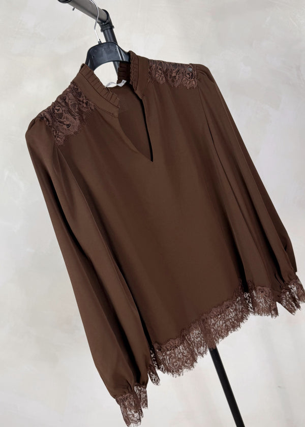 Gilly lace blouse - chocolate