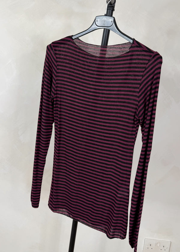 Cashmere blend striped base layer - berry/black