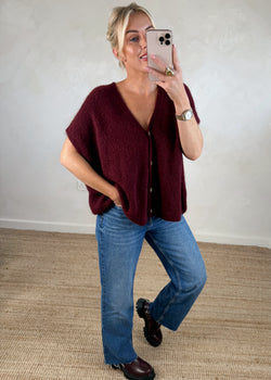 Lottie button knit - merlot