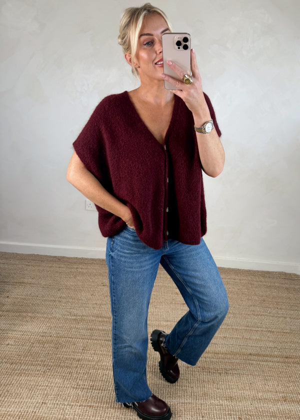 Lottie button knit - merlot