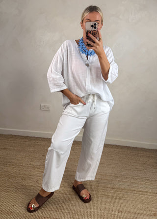 Barrel leg magic pants - white
