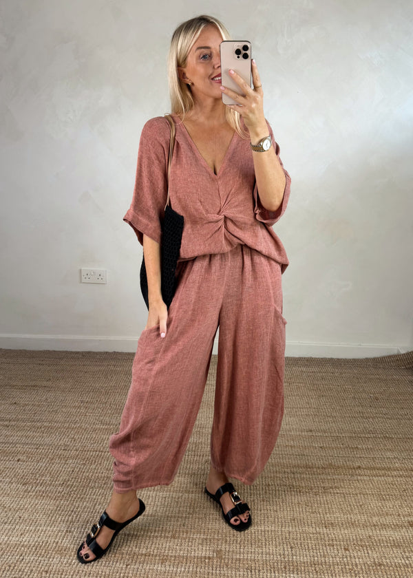 Rina linen blend top - terracotta