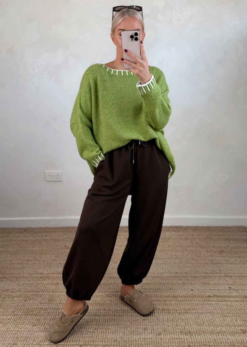 Elle contrast stitch knit - pistachio/cream