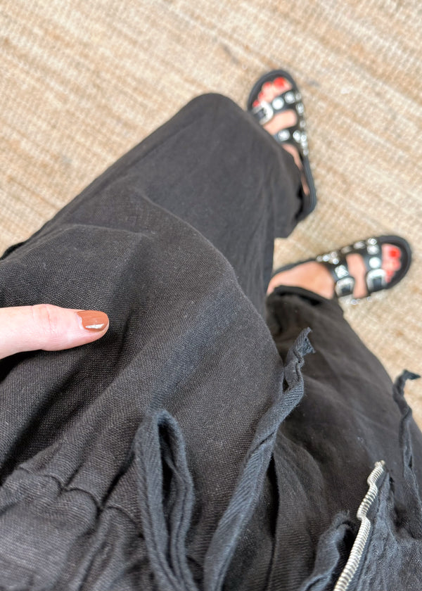 Milos linen trouser - black