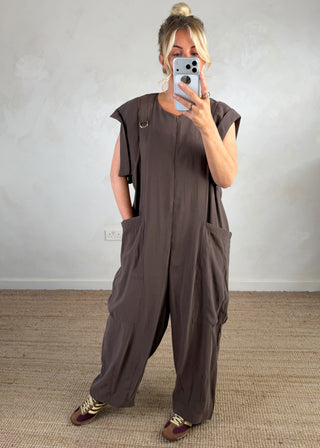 Drop crotch zip jumpsuit - Taupe
