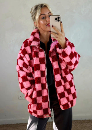 Checkerboard fleece - Red/pink