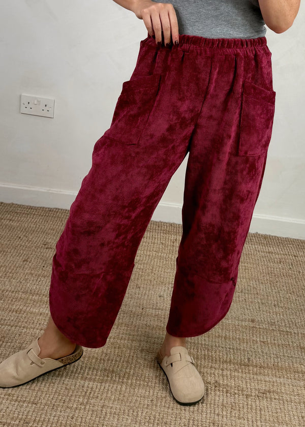 Ribbed velour Moda pants - merlot