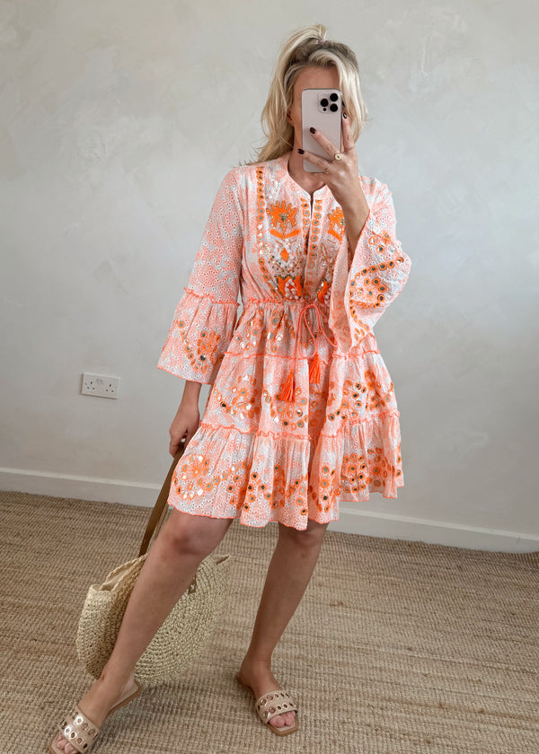 Rosario Embellished tunic dress - orange