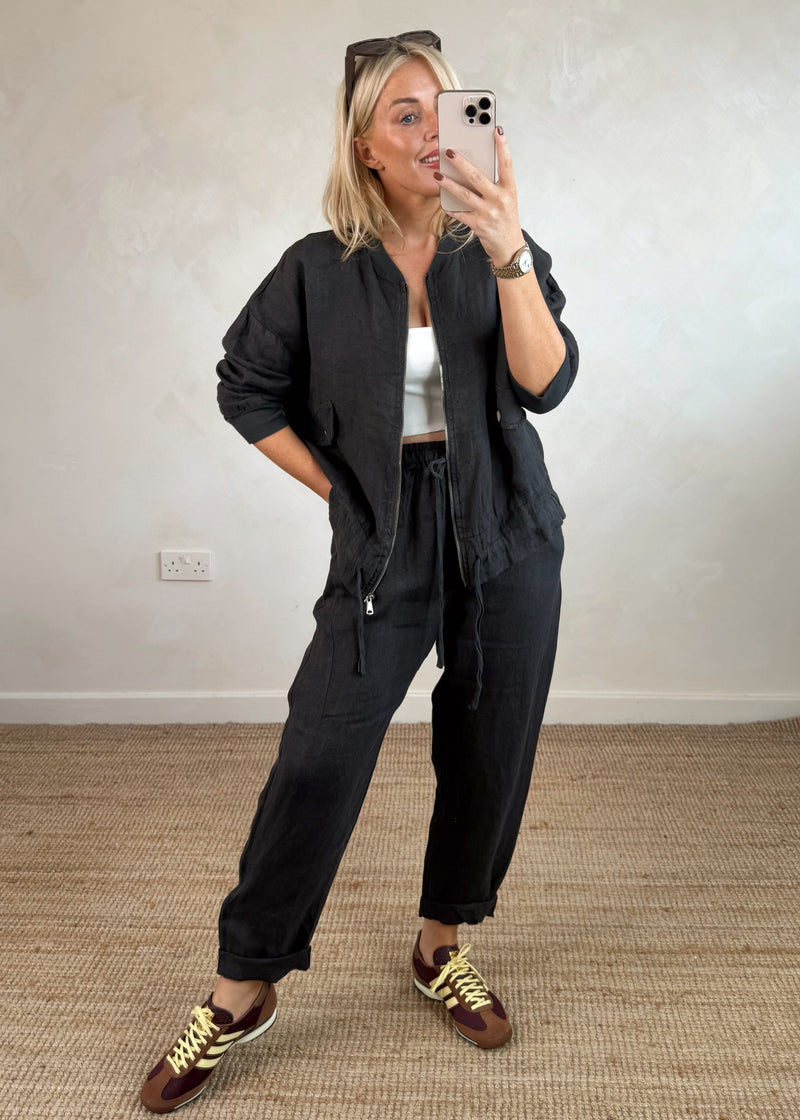 Oia linen bomber - slate