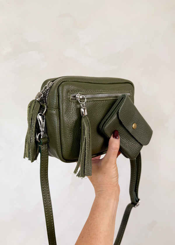 Leather Camera bag/purse duo -  olive