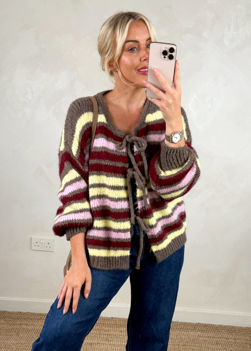 Rufus Striped tie front knit - Mocha