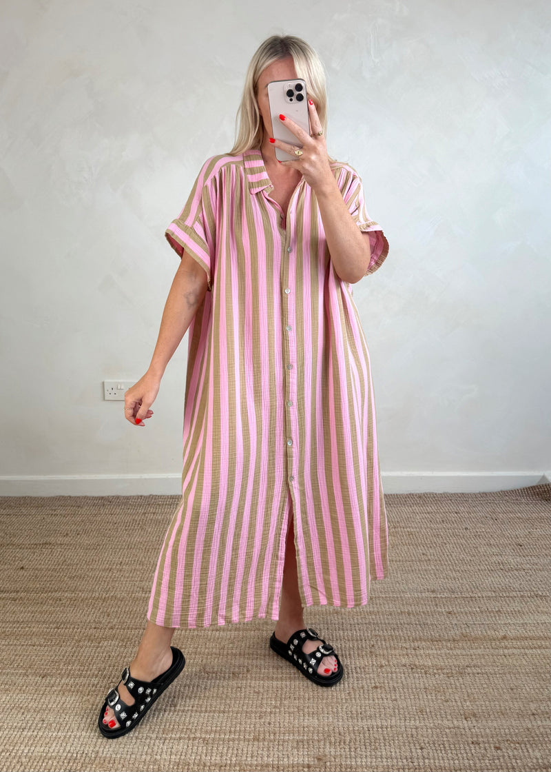 Tatum cheesecloth dress - camel/pink