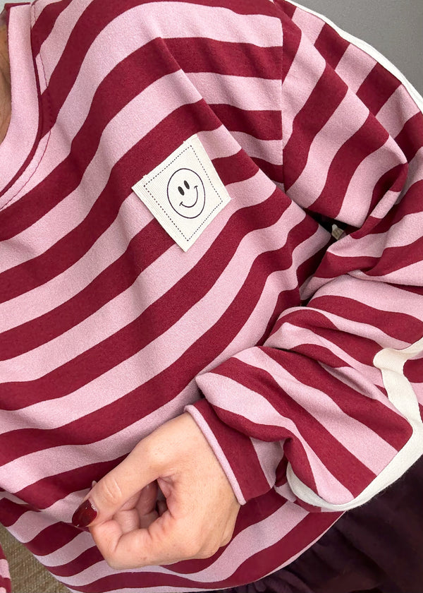 Smiley stripe sweat - Merlot/pink
