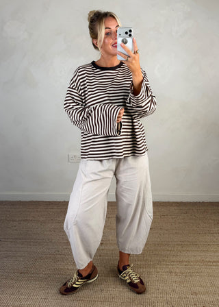 Nico crew neck striped tee - Chocolate/cream