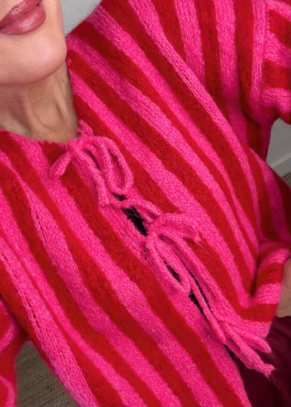 Clara Striped tie front knit - red/pink
