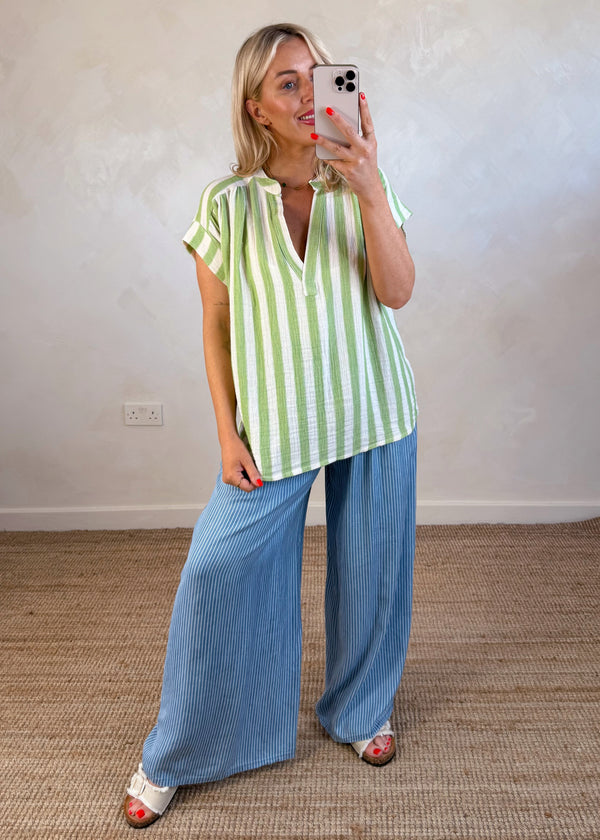 Oxford striped top - green