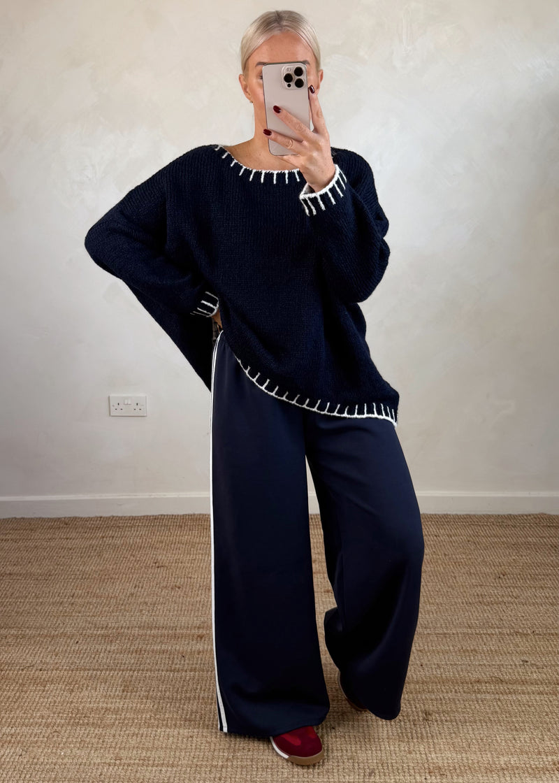 Elle contrast stitch knit - navy/cream