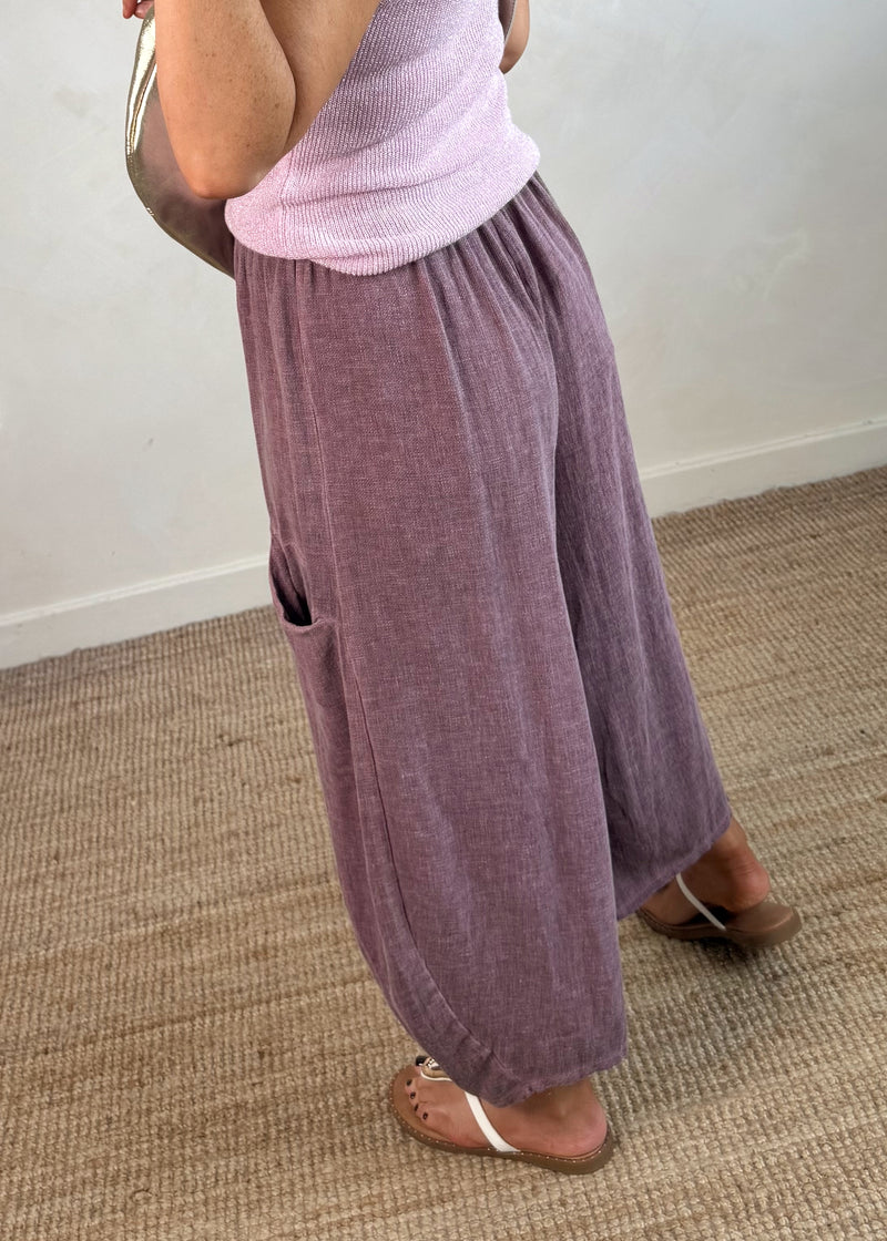 Junie barrel leg linen trouser - heather