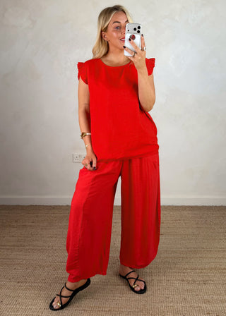 Jenna button back blouse - Red-The Style Attic