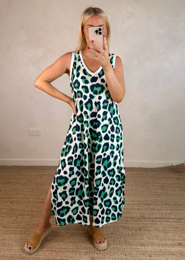 Devon leopard dress - teal