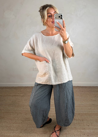 Aria linen button back top - Beige