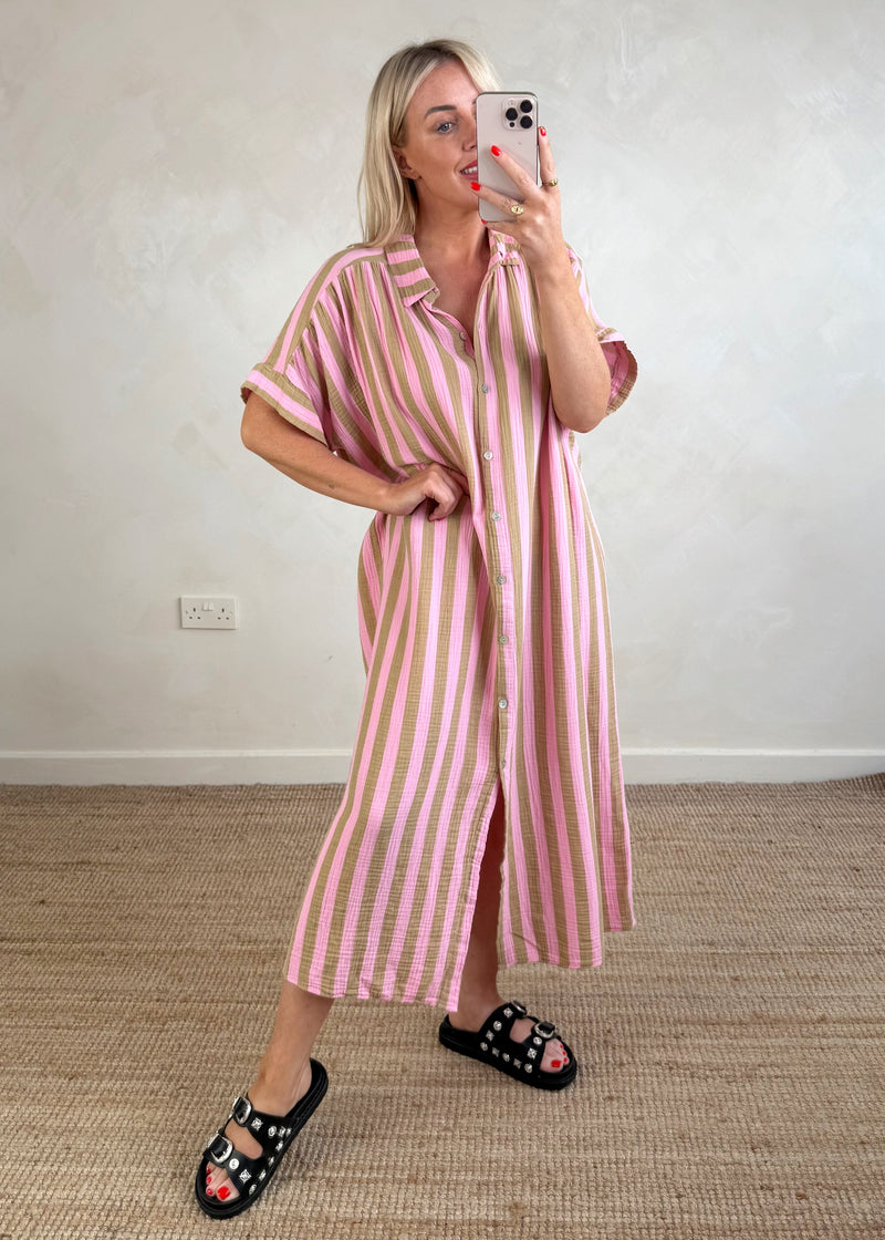 Tatum cheesecloth dress - camel/pink