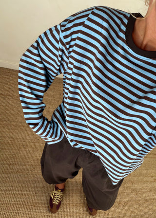 Nico crew neck striped tee - Chocolate/blue