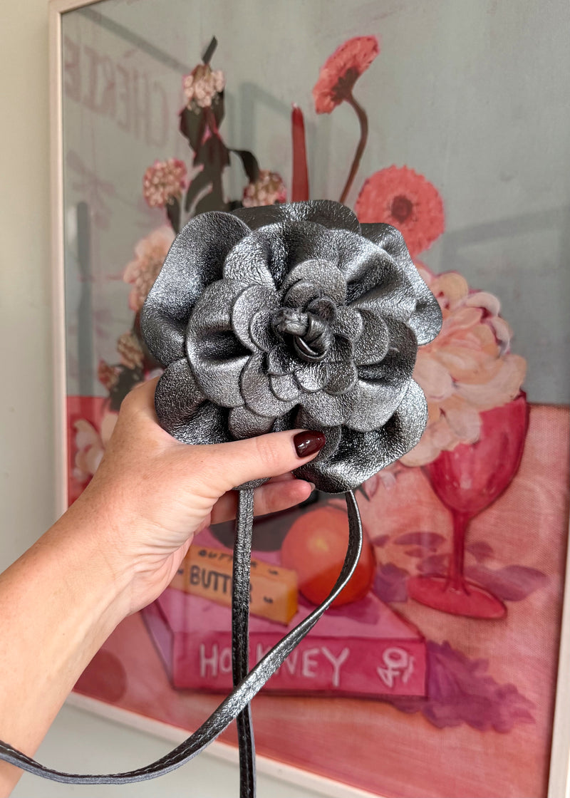 Corsage Leather belt - pewter