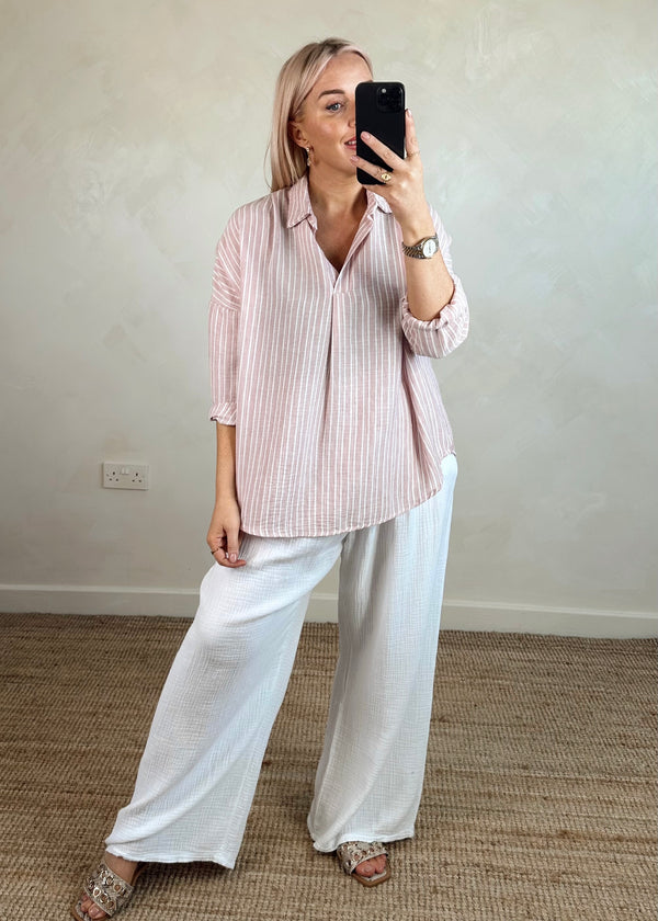 Marcus linen blend striped shirt - blush