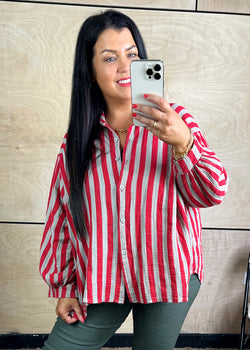 Addison striped shirt - red/mocha