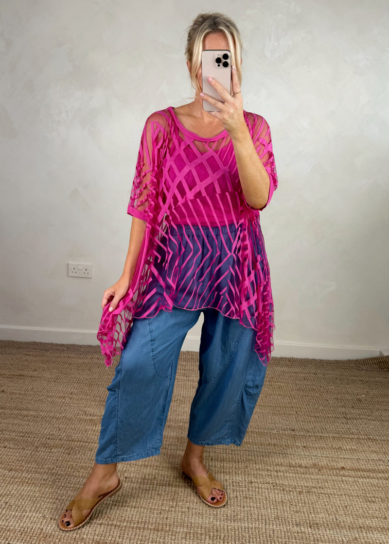 Nikki 2 layer top - hot pink
