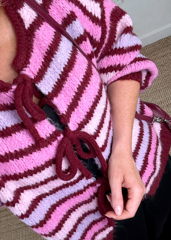 Rufus Striped tie front knit - Merlot