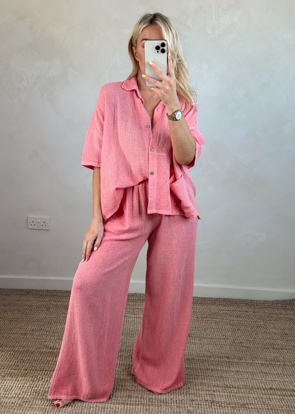 Fiona linen blend shirt - coral