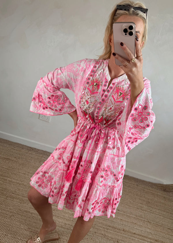 Rosario Embellished tunic dress - pink
