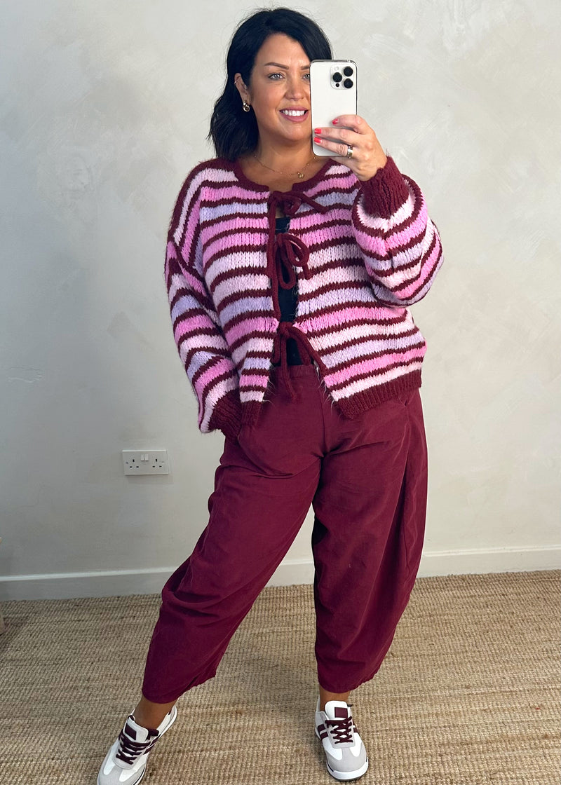 Rufus Striped tie front knit - Merlot