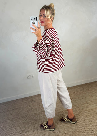 Nico crew neck striped tee - Merlot/cream