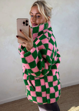 Checkerboard fleece - Pink/green