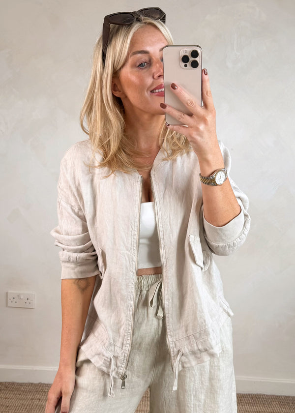 Oia linen bomber - stone