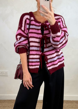 Rufus Striped tie front knit - Merlot