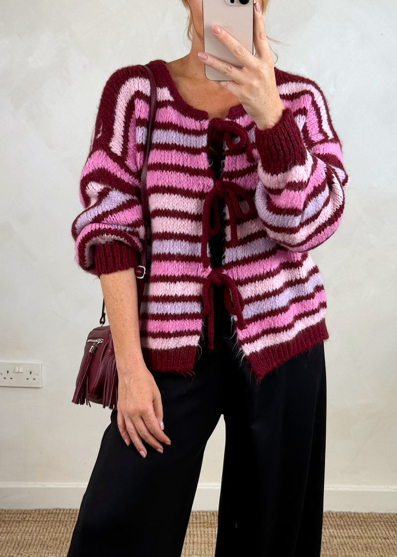 Rufus Striped tie front knit - Merlot