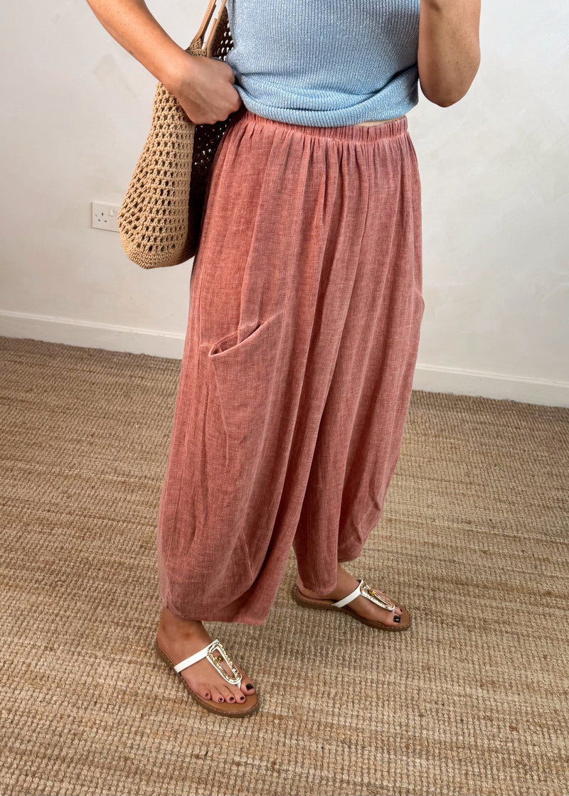 Junie barrel leg linen trouser - terracotta