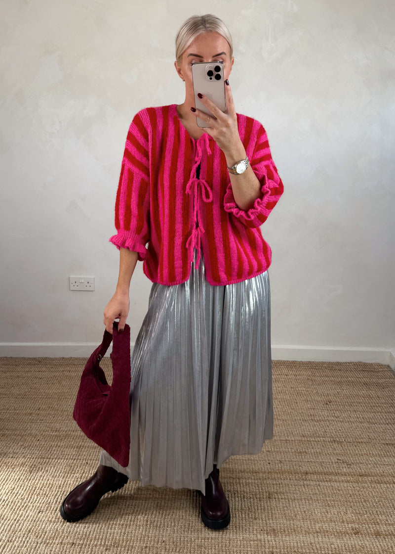 Clara Striped tie front knit - red/pink