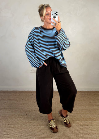 Nico crew neck striped tee - Chocolate/blue