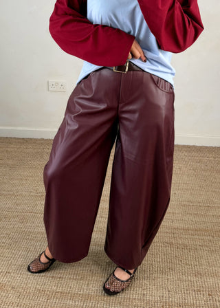 Chloe leather look barrel leg trouser - Merlot